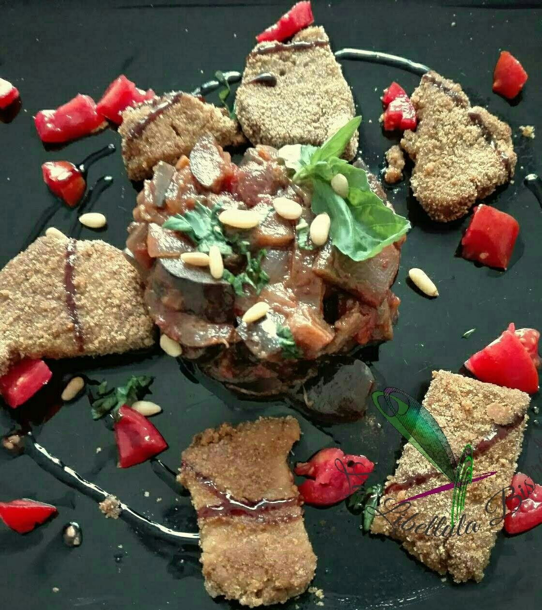 Stukjes seitan met caponata siciliana
